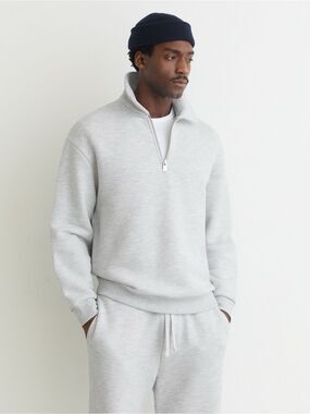 Reiss Kurwin Cotton Blend Heavyweight Zip Sweatshirt Grey Melange XXL